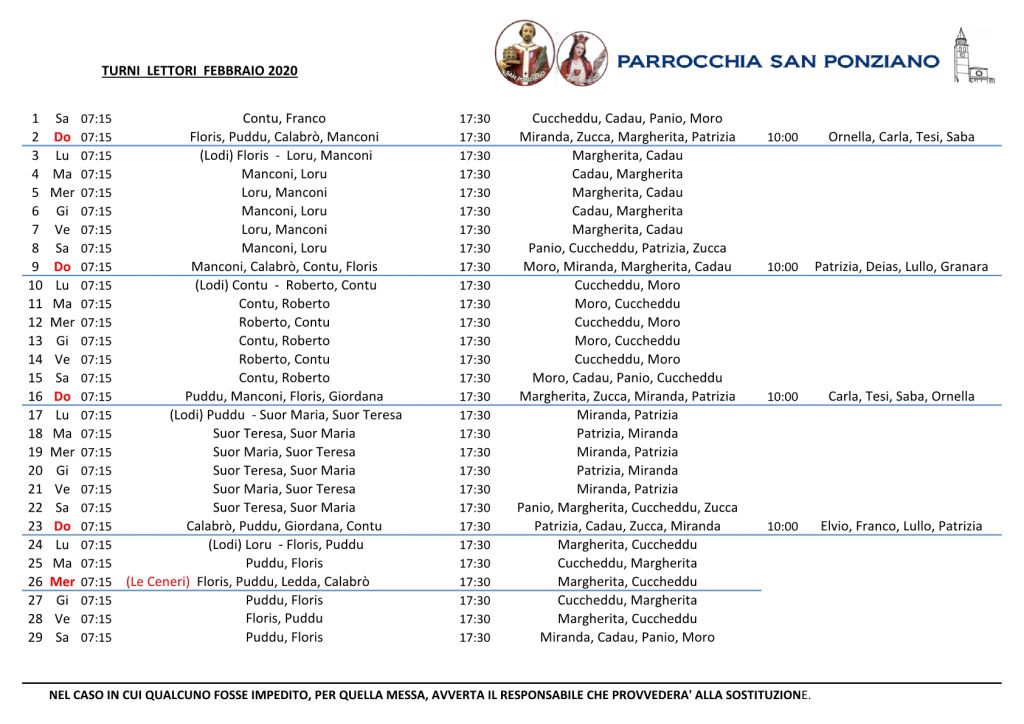 Schema lettori Febbraio 20201